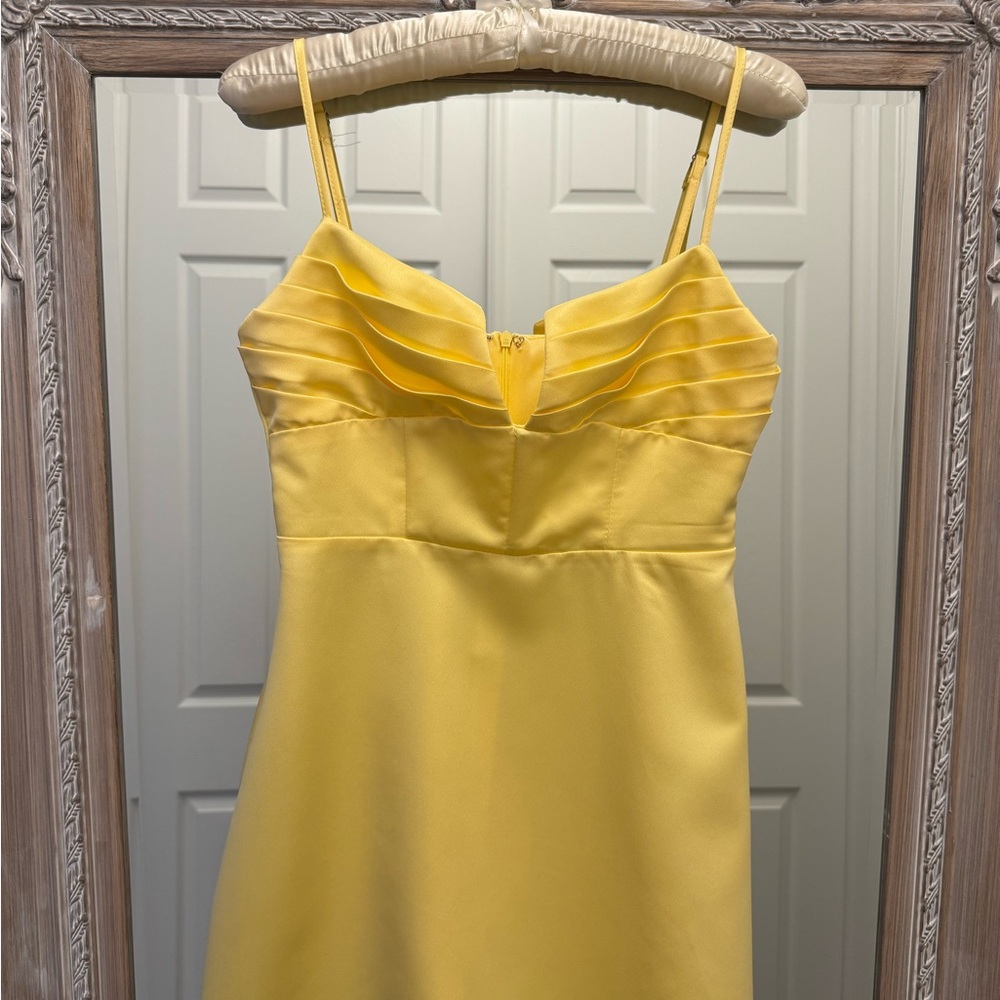 Princess Polly Yellow Satin Ruched Mini Sundress Size 6